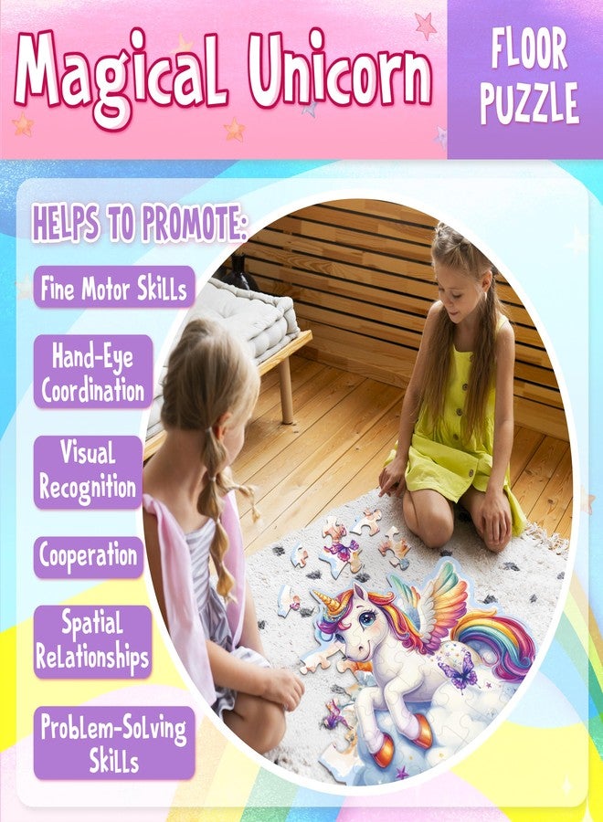 LINAYE Unicorn Puzzle for Kids Ages 4-6, Unicorn Floor Puzzles for Girls 4-6, 48 Pieces Large Puzzles for Toddlers Kids, Christmas Birthday Gifts Toys for 3 4 5 6 7 8 Year Old Girls - Image 3
